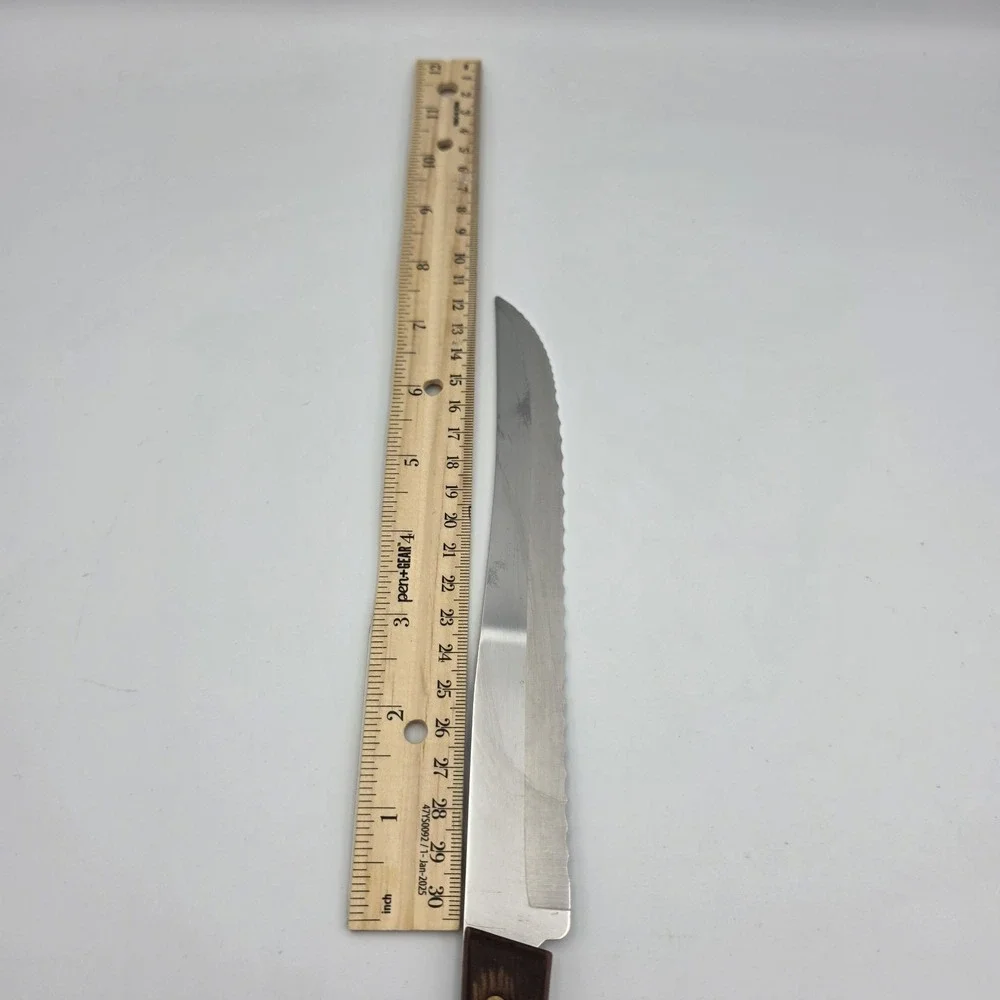 EKCO Stainless USA Serrated Knife Wood Handle Bread Ham Pointed Edge 7.75